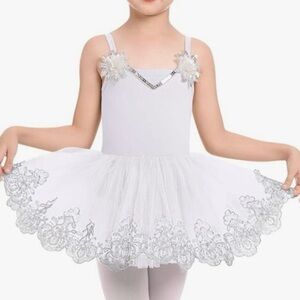 Elegant White and Silver Kids Ballet leotard